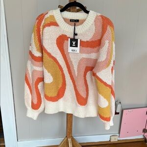 Very J Orange and Yellow Crew Neck Sweater Retro-Inspired